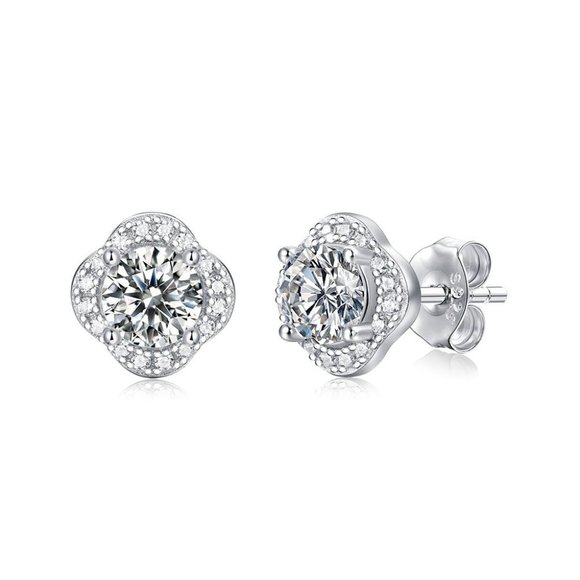 Certified 1ct. t.w. Moissanite Diamond Clover Halo Stud Earrings NEW - Picture 5 of 13